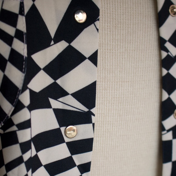 Vintage BEBE DISCO Black & White Checkered Long Sleeve Button Down Blouse - Picture 8 of 17